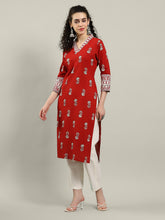 Printed Neck Embroidered Cotton Blend Kurta